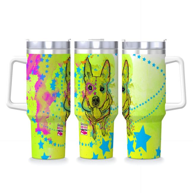 Tumbler mit Hundemotiv Amy3 - Edelstahl, Becher, 1L, mit Strohhalm, bunt, Motive in Digitaler Popart, AmStaff, Staffordshire, SOKA, Listenhund